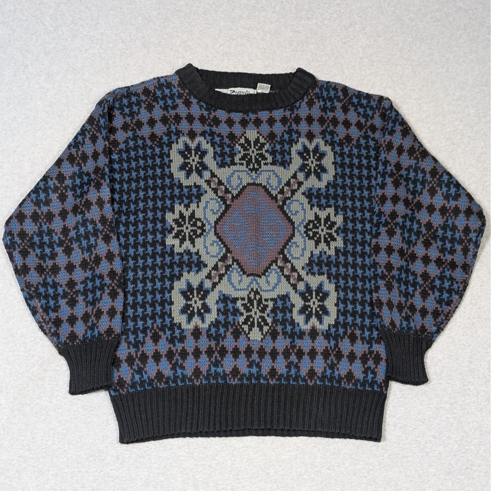 Vintage Zepplin Sweater Mens Size Large Diamond/Argyle Knit Eclectic